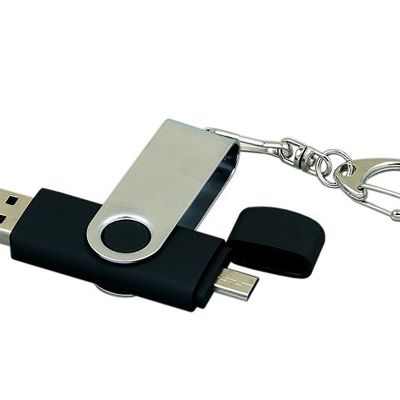 Флешка с  поворотным механизмом, c дополнительным разъемом Micro USB, 64 Гб, черный