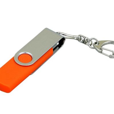 Флешка с  поворотным механизмом, c дополнительным разъемом Micro USB, 64 Гб, оранжевый
