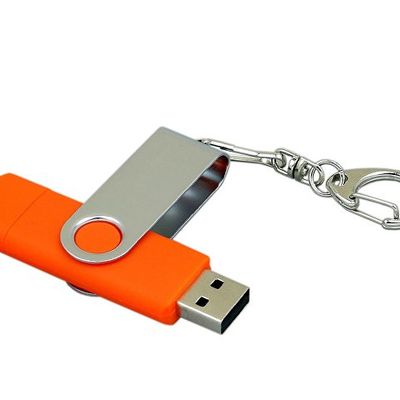 Флешка с  поворотным механизмом, c дополнительным разъемом Micro USB, 64 Гб, оранжевый