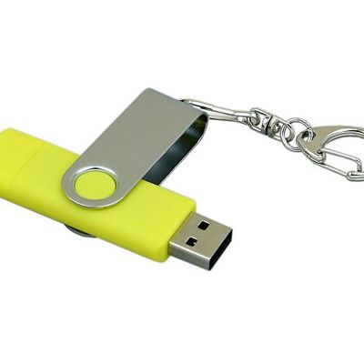 Флешка с  поворотным механизмом, c дополнительным разъемом Micro USB, 64 Гб, желтый