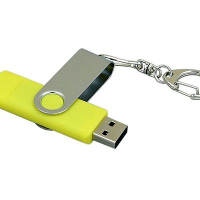 Флешка с  поворотным механизмом, c дополнительным разъемом Micro USB, 64 Гб, желтый