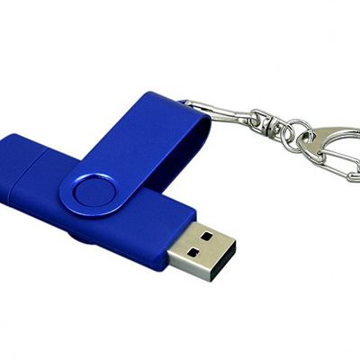 Флешка с поворотным механизмом, c дополнительным разъемом Micro USB, 64 Гб, синий