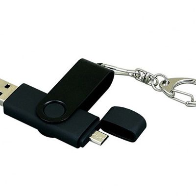 Флешка с поворотным механизмом, c дополнительным разъемом Micro USB, 64 Гб, черный
