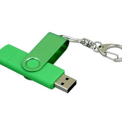 Флешка с поворотным механизмом, c дополнительным разъемом Micro USB, 64 Гб, зеленый