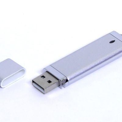 USB-флешка промо на 64 Гб прямоугольной классической формы, серебро