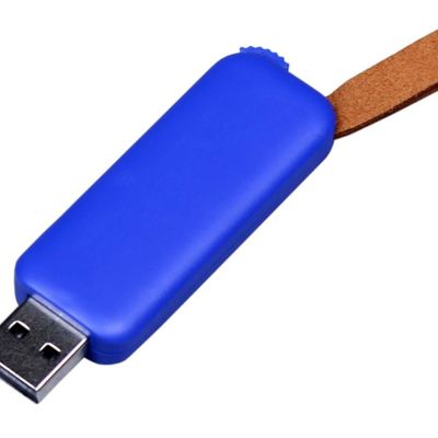 USB-флешка промо на 16 Гб прямоугольной формы, выдвижной механизм, синий