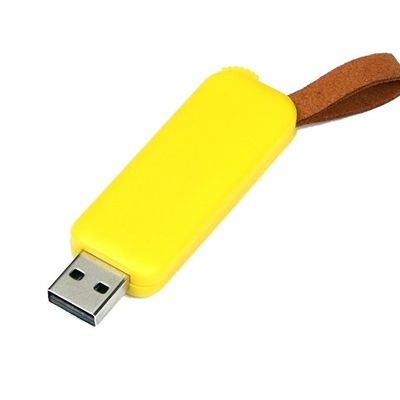 USB-флешка промо на 64 ГБ прямоугольной формы, выдвижной механизм, желтый