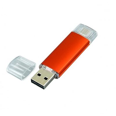 USB-флешка на 32 Гб.c дополнительным разъемом Micro USB, оранжевый