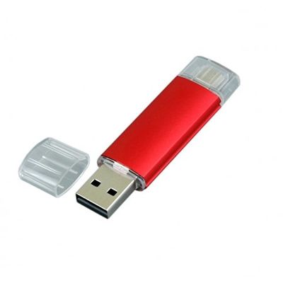 USB-флешка на 32 Гб.c дополнительным разъемом Micro USB, красный