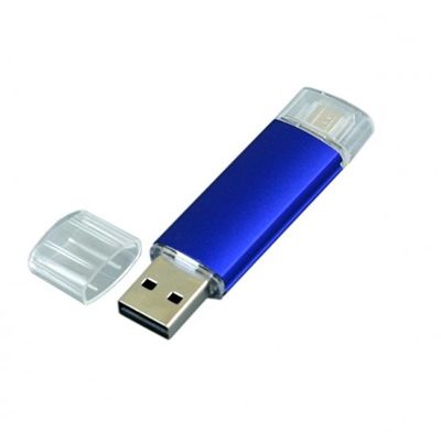 USB-флешка на 64 ГБ.c дополнительным разъемом Micro USB, синий