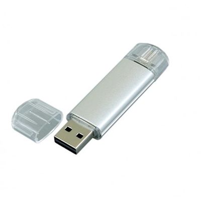 USB-флешка на 32 Гб.c дополнительным разъемом Micro USB, серебро