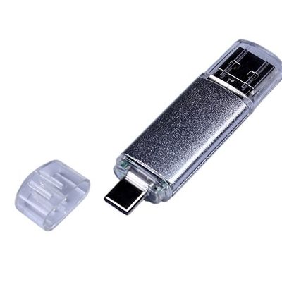 USB-флешка на 32 Гб c двумя дополнительными разъемами MicroUSB и TypeC, серебро