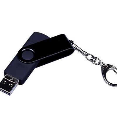 USB-флешка на 64 ГБ 3 в 1 поворотный механизм, c двумя дополнительными разъемами MicroUSB и TypeC C с одноцветным металлическим клипом, черный