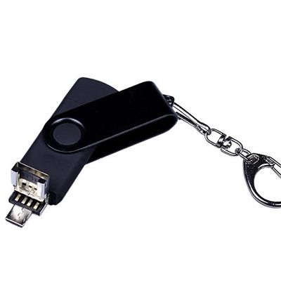 USB-флешка на 16 Гб 3 в 1 поворотный механизм, c двумя дополнительными разъемами MicroUSB и TypeC C с одноцветным металлическим клипом, черный