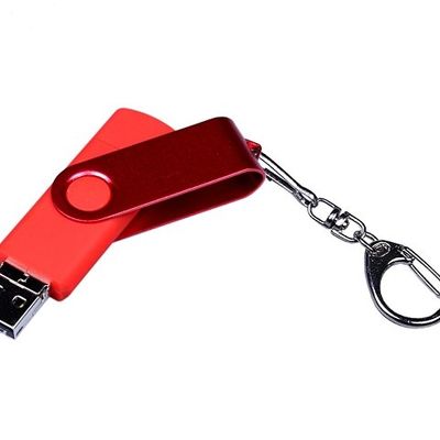 USB-флешка на 16 Гб 3 в 1 поворотный механизм, c двумя дополнительными разъемами MicroUSB и TypeC C с одноцветным металлическим клипом, красный