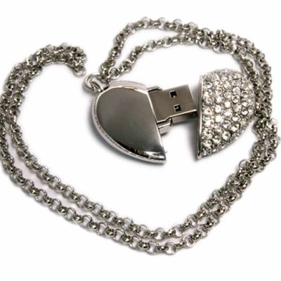 USB-флешка на 8 Гб в виде Сердца  с кристаллами, серебро