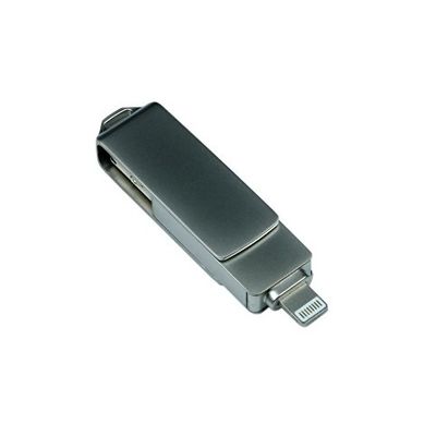 USB-флешка на 128 Гб, интерфейс USB3.0, поворотный механизм,c дополнительными разъемами для I-phone Lightning и Micro USB,  полностью металлический корпус, серебро