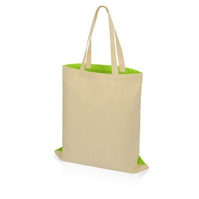 Сумка для шопинга Twin двухцветная из хлопка, 180 г/м2, зеленое яблоко/натуральный