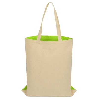 Сумка для шопинга Twin двухцветная из хлопка, 180 г/м2, зеленое яблоко/натуральный