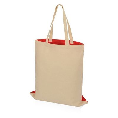 Сумка для шопинга Twin двухцветная из хлопка, 180 г/м2, красный/натуральный