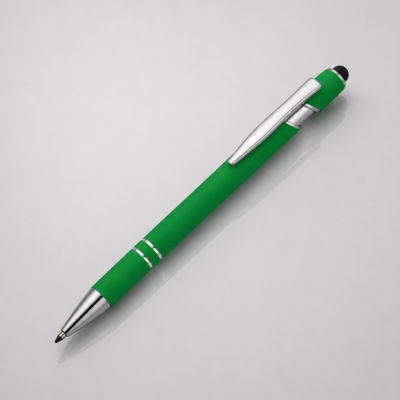 Ручка металлическая soft-touch шариковая со стилусом Sway, зеленый/серебристый