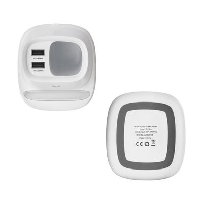 Карандашница "Smart Stand" с беспроводным зарядным устройством, вентилятором и лампой (2USB разъёма), цвет белый