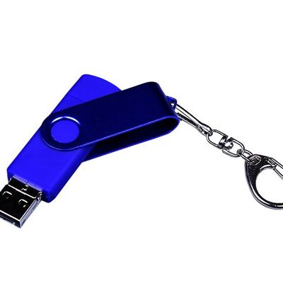 USB-флешка на 32 Гб 3 в 1 поворотный механизм, c двумя дополнительными разъемами MicroUSB и TypeC C с одноцветным металлическим клипом, синий