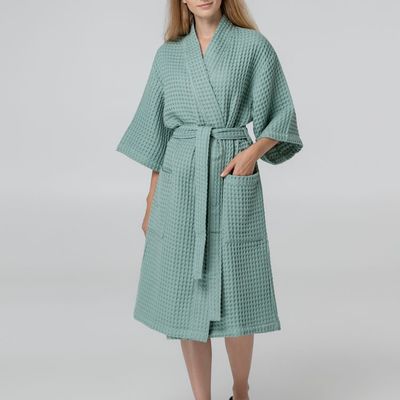 Халат вафельный женский Boho Kimono, зеленая мята