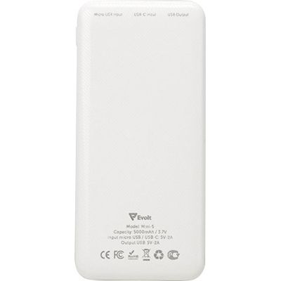 Внешний аккумулятор Evolt Mini-5, 5000 mAh, белый