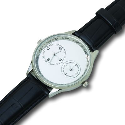 Часы наручные с двумя циферблатами, цвет белый/черный/серебристый