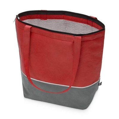 Сумка-холодильник Reviver с длинными ручками из нетканого переработанного материала RPET, красный/серый