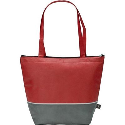 Сумка-холодильник Reviver с длинными ручками из нетканого переработанного материала RPET, красный/серый