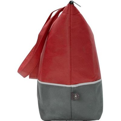 Сумка-холодильник Reviver с длинными ручками из нетканого переработанного материала RPET, красный/серый