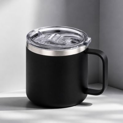Кружка стальная Alaska с крышкой слайдером, powder coating, черный