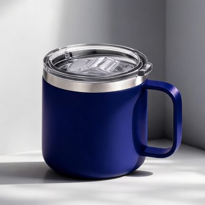 Кружка стальная Alaska с крышкой слайдером, powder coating, синий