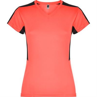 Спортивная футболка SUZUKA женская, КОРАЛЛОВЫЙ ФЛУОРЕСЦЕНТНЫЙ/ЧЕРНЫЙ S