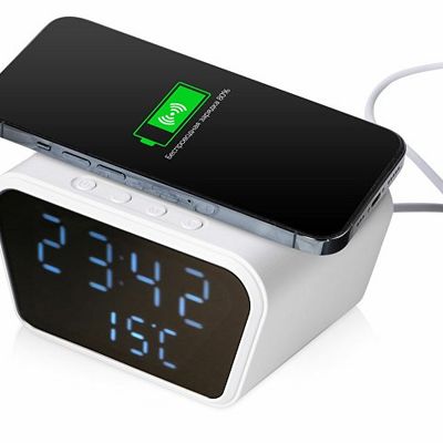 Настольные часы с функцией беспроводной зарядки Wake, 10 Вт