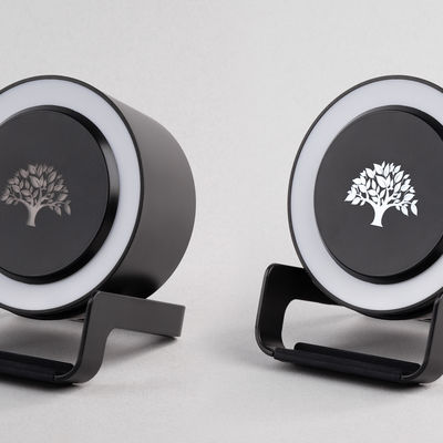 Bluetooth колонка-подставка "Smart Loud" с беспроводным (10W) зарядным устройством, лампой и подсветкой логотипа, цвет черный