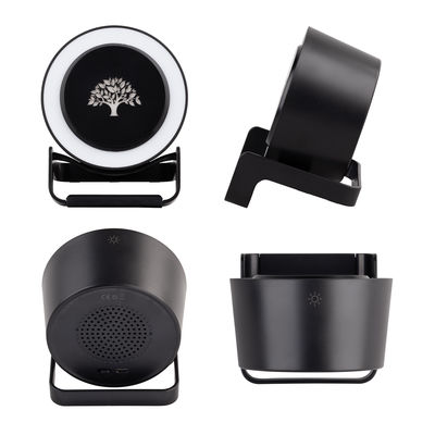 Bluetooth колонка-подставка "Smart Loud" с беспроводным (10W) зарядным устройством, лампой и подсветкой логотипа, цвет черный