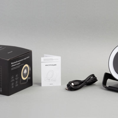 Bluetooth колонка-подставка "Smart Loud" с беспроводным (10W) зарядным устройством, лампой и подсветкой логотипа, цвет черный