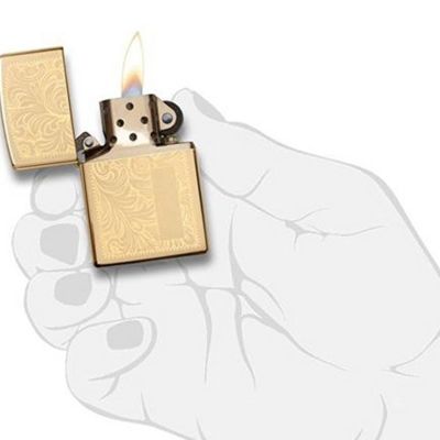 Зажигалка ZIPPO Venetian с покрытием High Polish Brass, латунь/сталь, золотистая, 38x13x57 мм