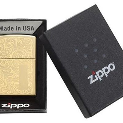 Зажигалка ZIPPO Venetian с покрытием High Polish Brass, латунь/сталь, золотистая, 38x13x57 мм