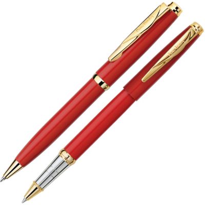 Набор: шариковая ручка и ручка-роллер PEN & PEN. Pierre Cardin, красный/серебристый/золотистый