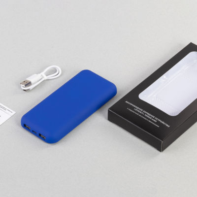 Беспроводное зарядное устройство "Sticky SOFTTOUCH", 10000 mAh с подсветкой логотипа и присосками, цвет синий