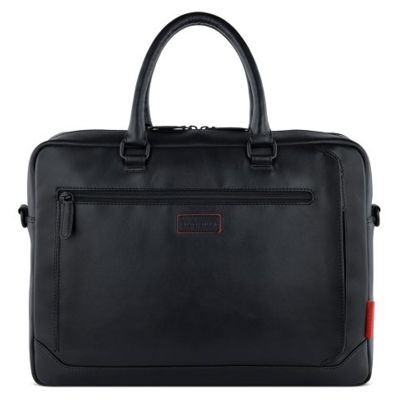 Портфель мужской BUGATTI Clark, чёрный, воловья кожа/полиэстер, 40х9,5х29 см, 10 л