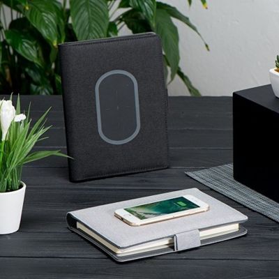 Органайзер с беспроводной зарядкой 5000 mAh Powernote, светло-серый (P)