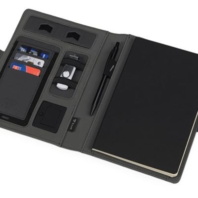 Органайзер с беспроводной зарядкой 5000 mAh Powernote, темно-серый (P)