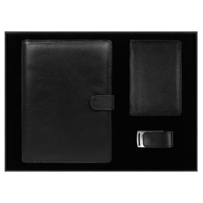 Набор подарочный Solution Prestige Quadro (Блокнот Alfa Polo Line в суперобложке Country Leather Sky, обложка для автодокументов Leather Sun, флеш накопитель Shine, USB 2.0 32GB)