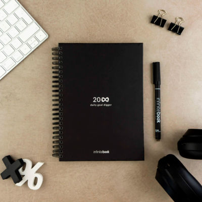 НАЧАЛЬНЫЙ НАБОР INFINITE PLANNER A5. В комплект входит A5 "бесконечный дневник", набор для чистки, маркер и держатель для маркера.
