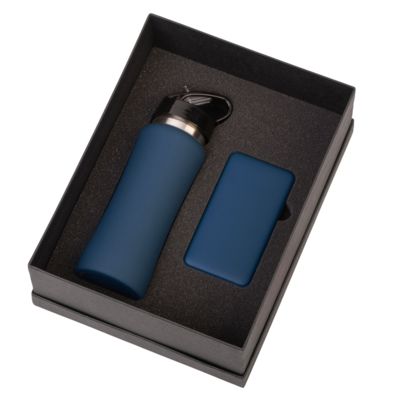 Подарочный набор с бутылкой для воды и повербанком С1, 5000 mAh, темно-синий